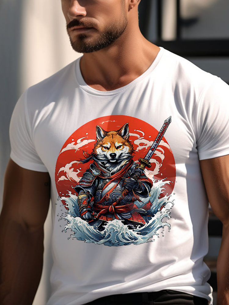 Fox Samurai Printed Short Sleeve T-shirts|Craftycottontee|japanese streetwear