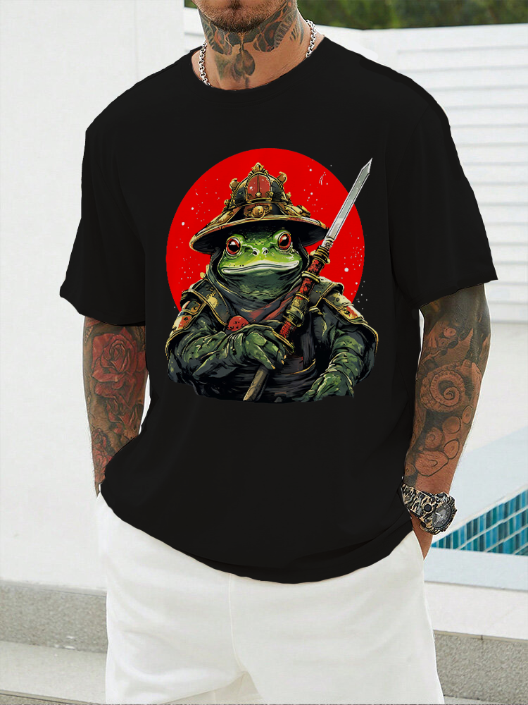 Frog Samurai Printed Short Sleeve T-shirts|Craftycottontee|japanese streetwear
