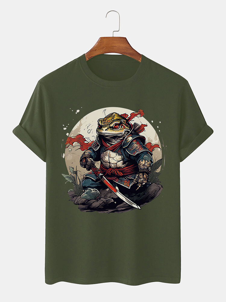 Frog Samurai Printed Short Sleeve T-shirts|Craftycottontee|japanese streetwear