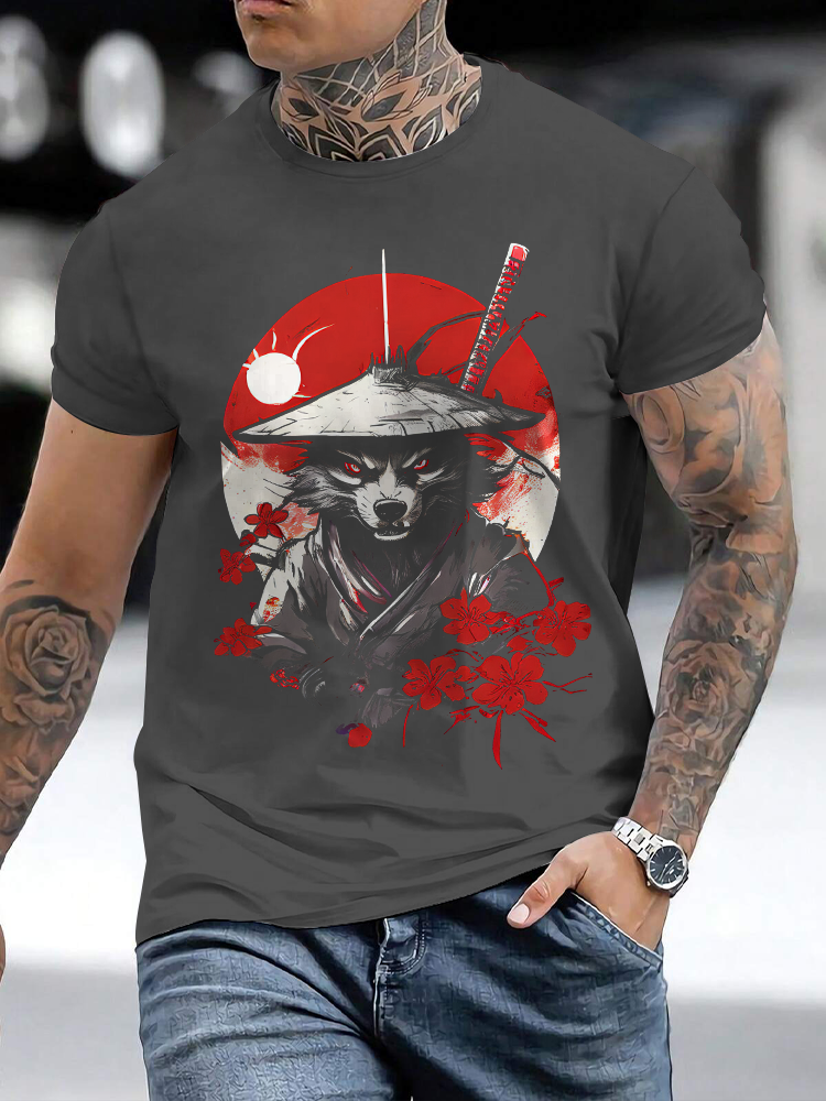 Japanese Animal Samurai Printed Short Sleeve T-shirts|Craftycottontee|japanese streetwear