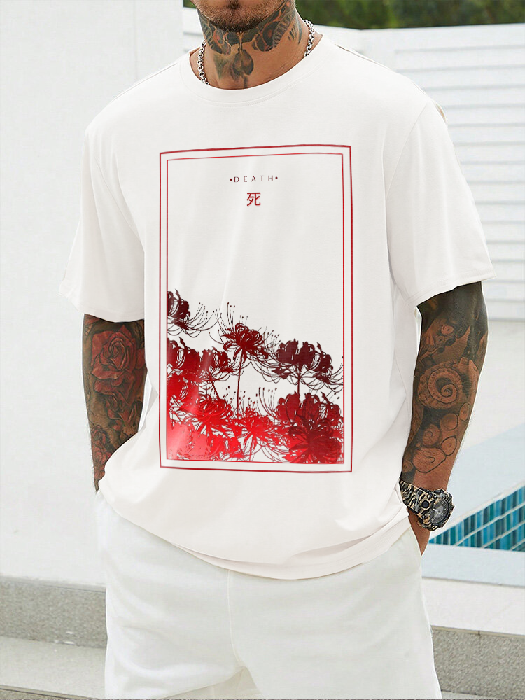 Death Flower Printed Short Sleeve T-shirts|Craftycottontee|japanese streetwear