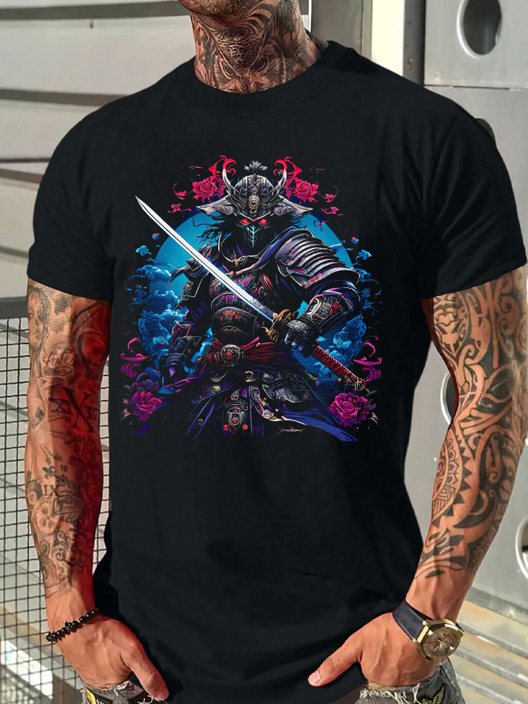 Demon Samurai Printed Short Sleeve T-shirts|Craftycottontee|japanese streetwear