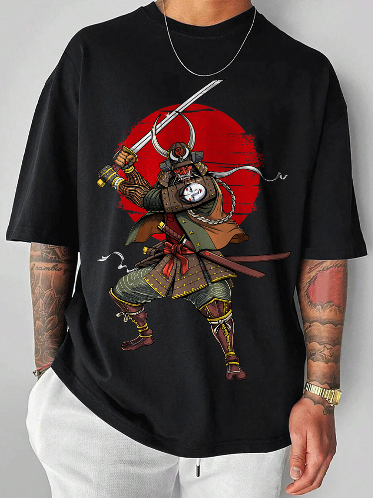 Vintage Japanese Samurai Printed Short Sleeve T-shirts|Craftycottontee|japanese streetwear