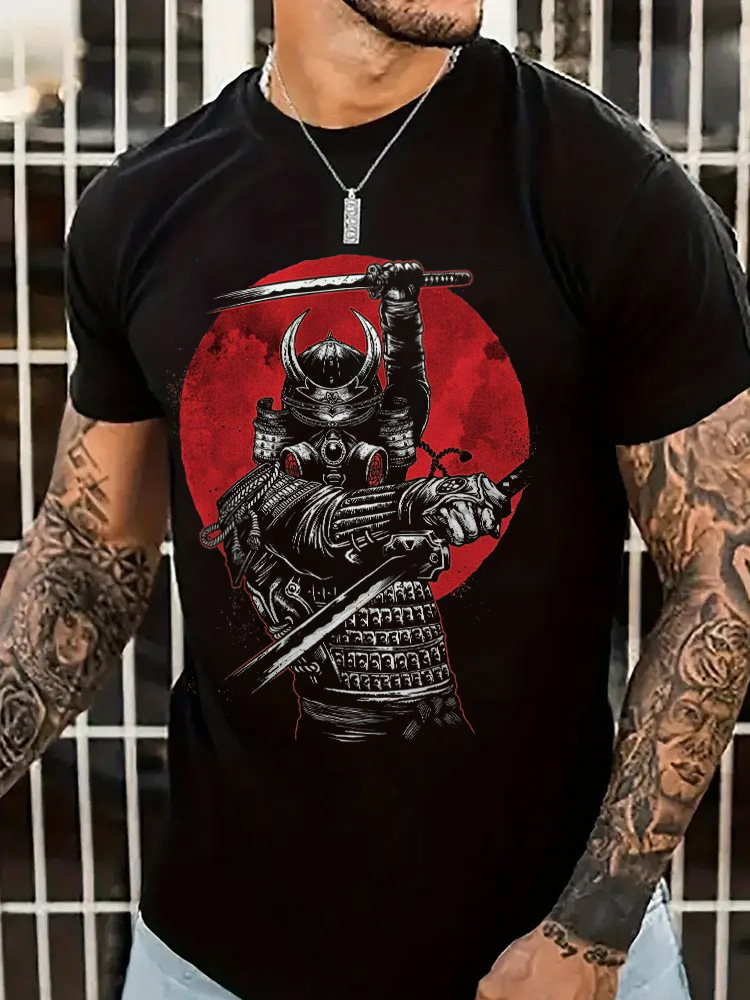 Japanese Samurai Printed Short Sleeve T-shirts|Craftycottontee|japanese streetwear