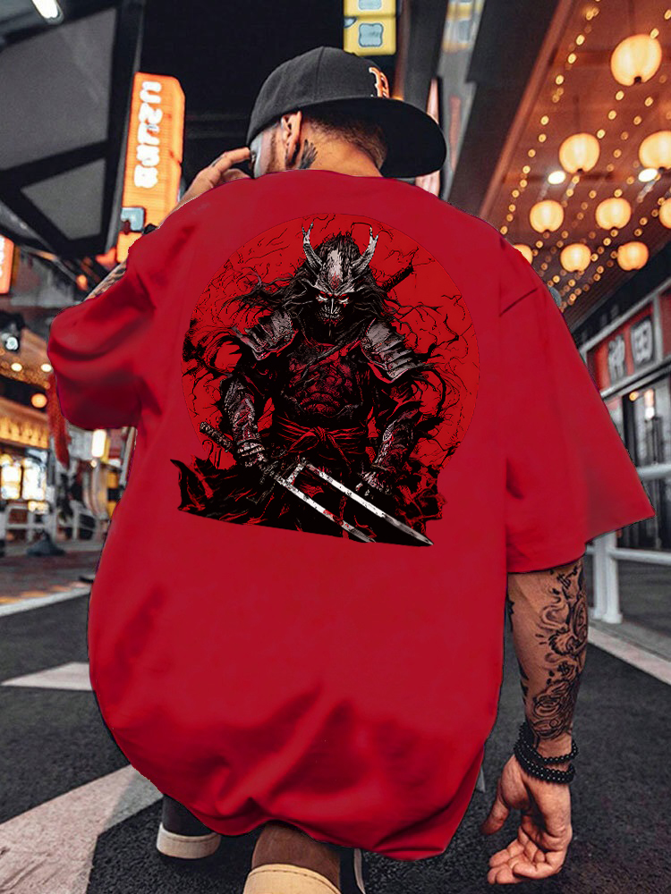 Evil Japanese Samurai Printed Short Sleeve T-shirts|Craftycottontee|japanese streetwear