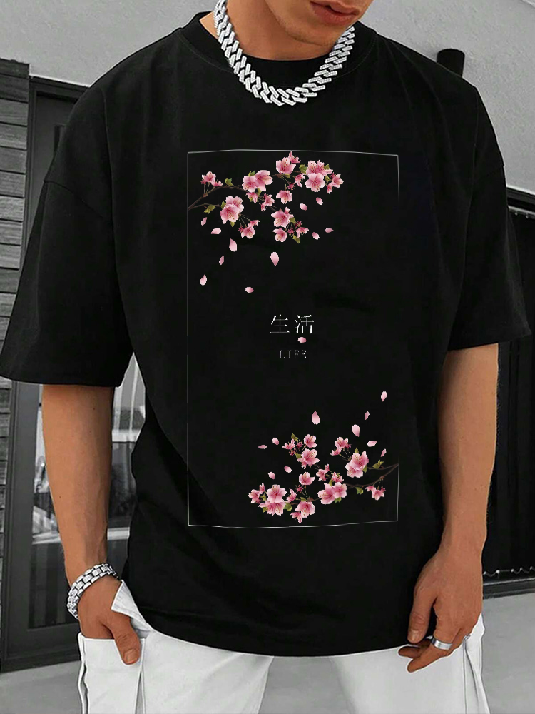 Life Flower Printed Short Sleeve T-shirts|Craftycottontee|japanese streetwear