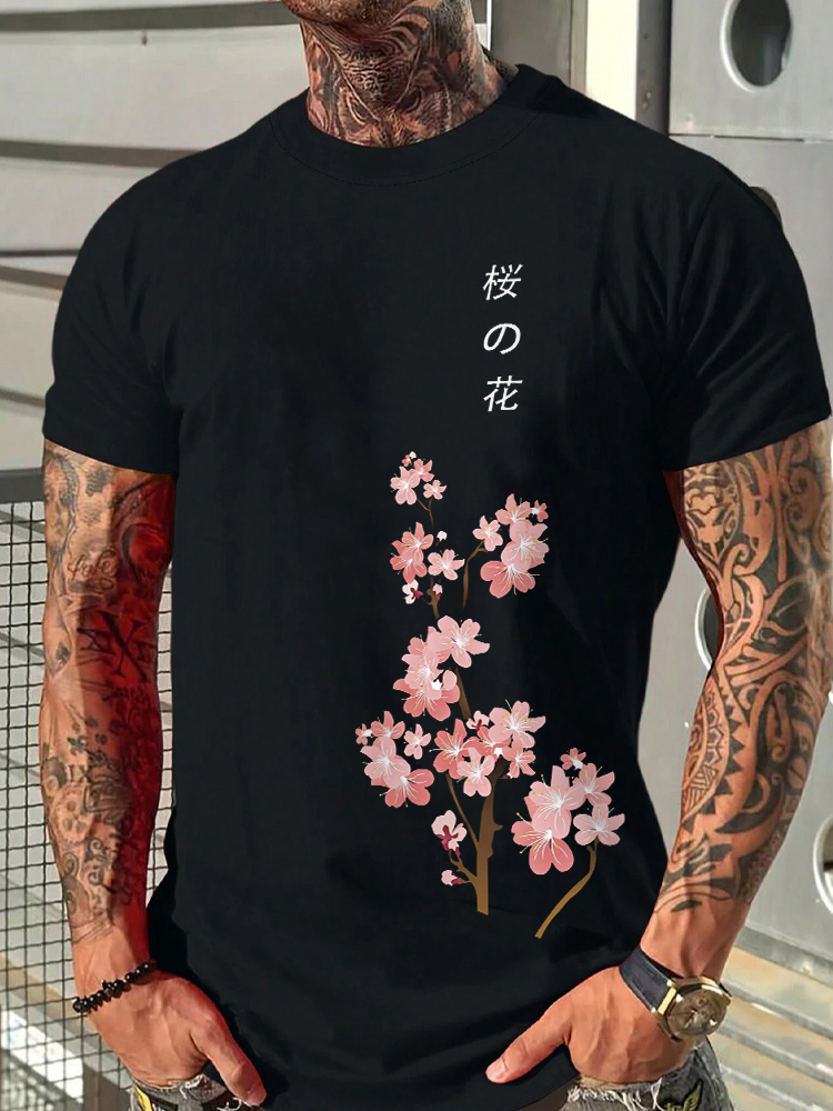 Japan Cherry Blossom Printed Short Sleeve T-shirts|Craftycottontee|japanese streetwear
