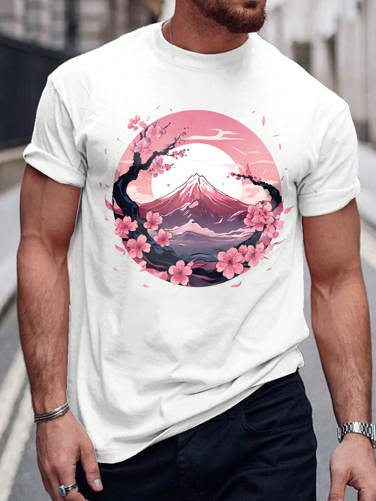 Fuji Mountain Printed Short Sleeve T-shirts|Craftycottontee|japanese streetwear