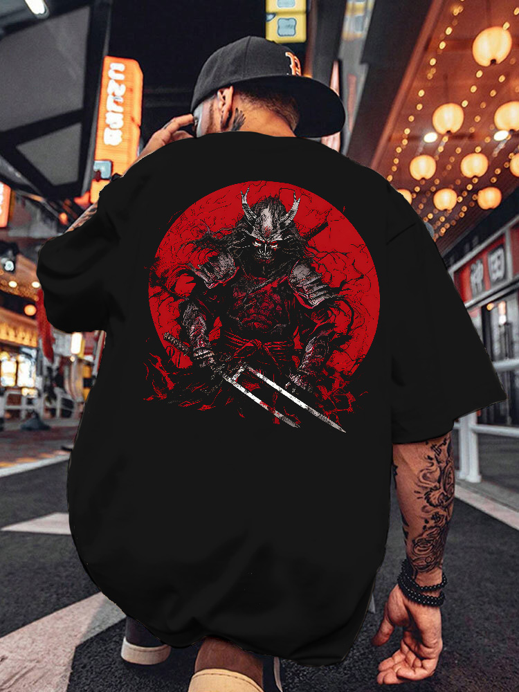 Evil Japanese Samurai Printed Short Sleeve T-shirts|Craftycottontee|japanese streetwear