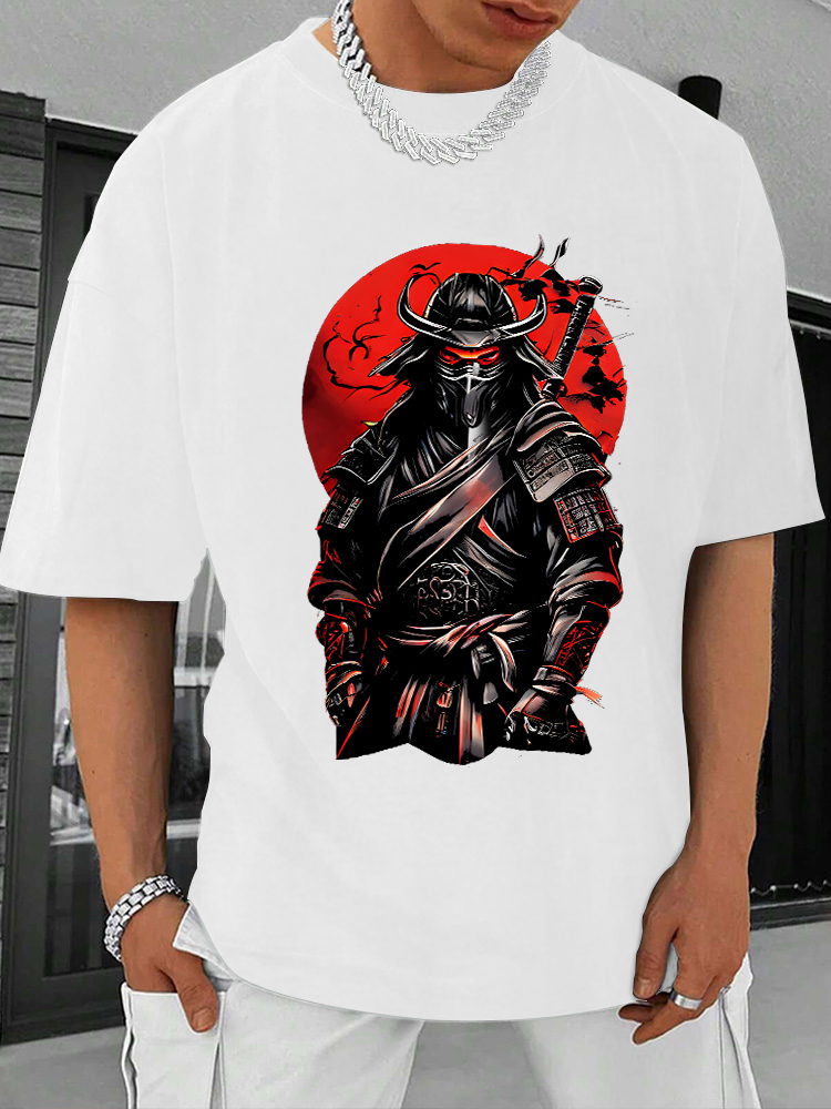 Japanese Warrior Printed Short Sleeve T-shirts|Craftycottontee|japanese streetwear