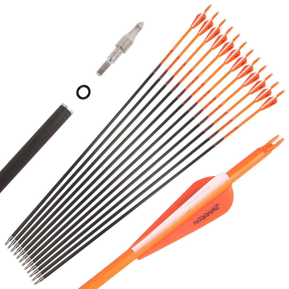 12pcs 32 inch pure carbon arrow SP300-600 blade ID6.2mm recurve bow shooting hunting