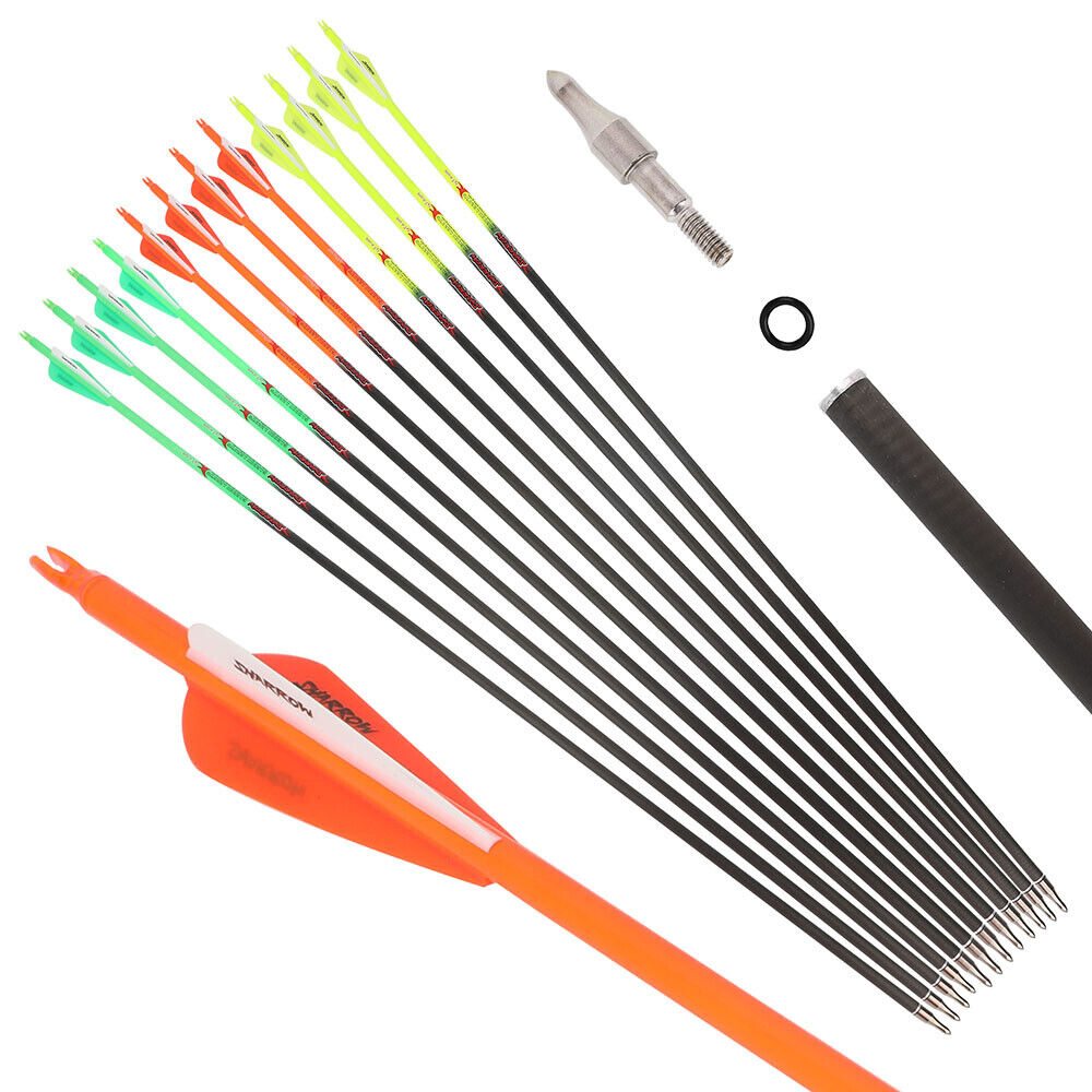 12pcs 32 inch pure carbon arrow SP300-600 blade ID6.2mm recurve bow shooting hunting