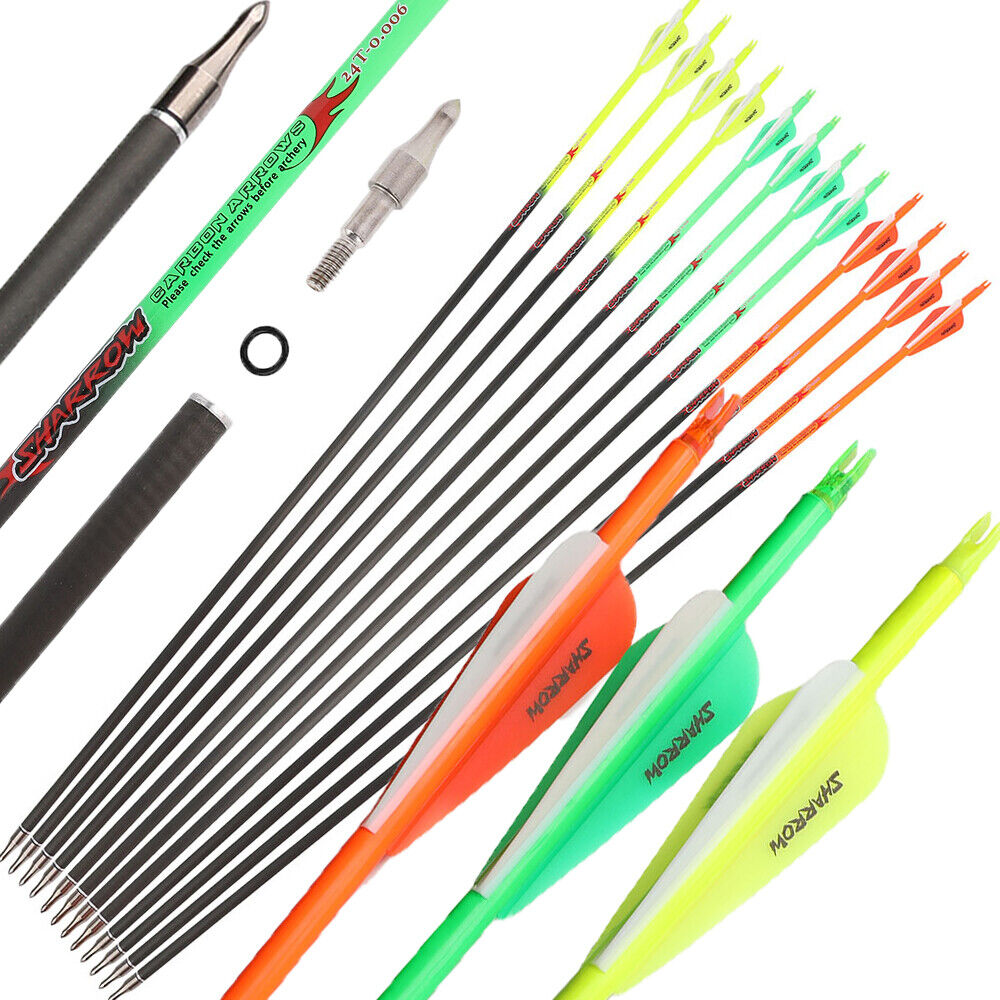 12pcs 32 inch pure carbon arrow SP300-600 blade ID6.2mm recurve bow shooting hunting