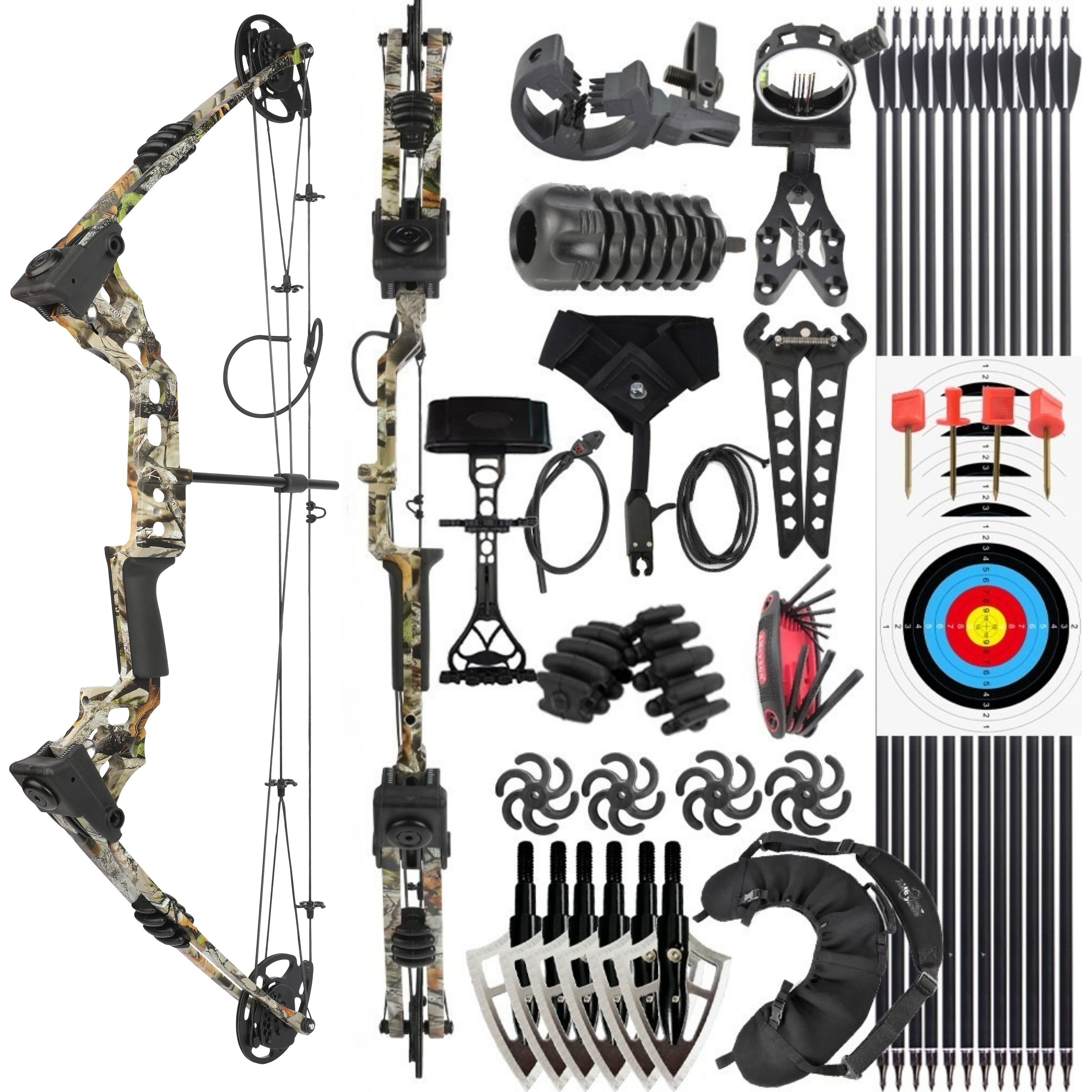 Junxing X8 Ambidextrous Compound Bow (20-70 lbs) – Black Camo Hunting System