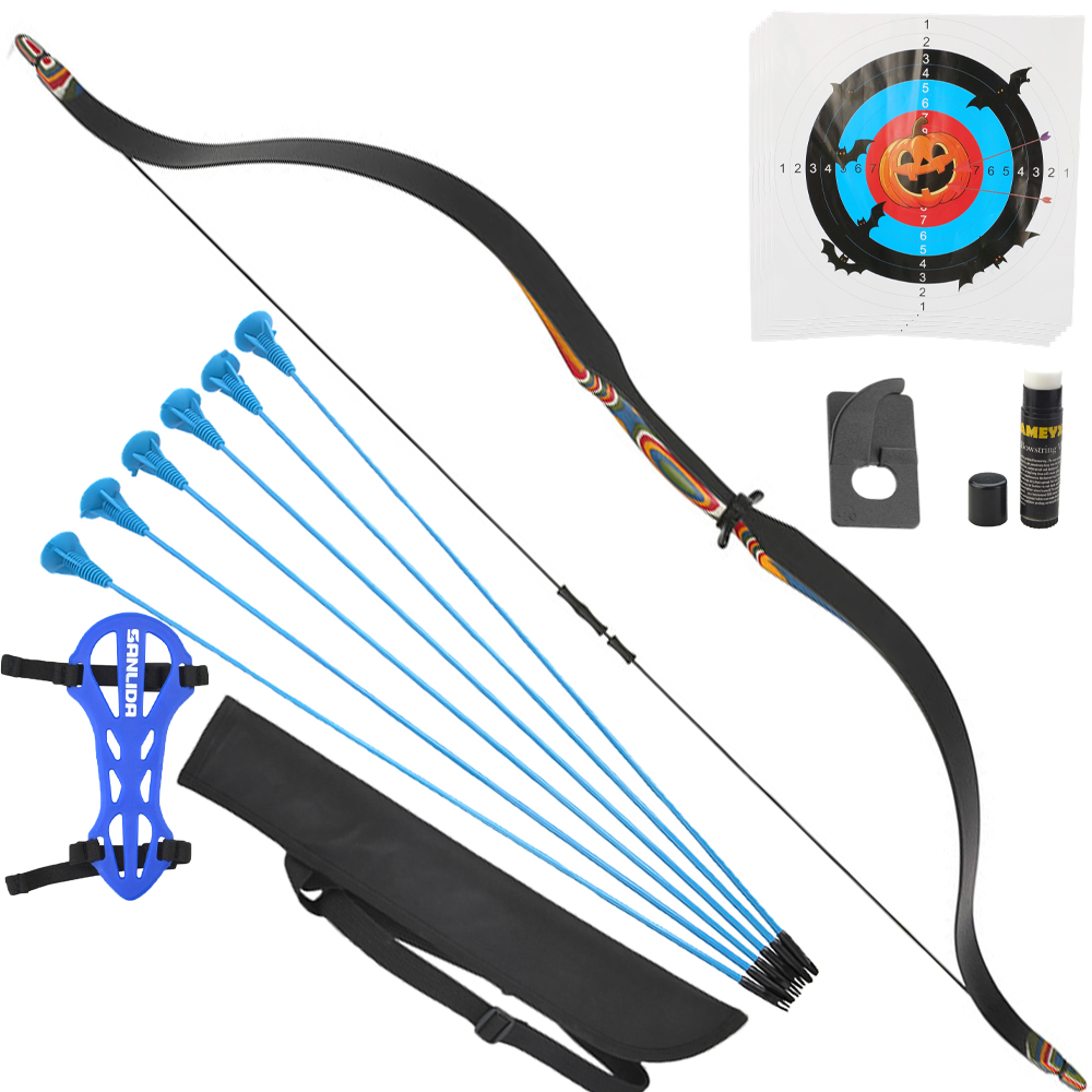 Colorful Kids Traditional Recurve Bow Set – 10-15lbs, Lightweight & Safe