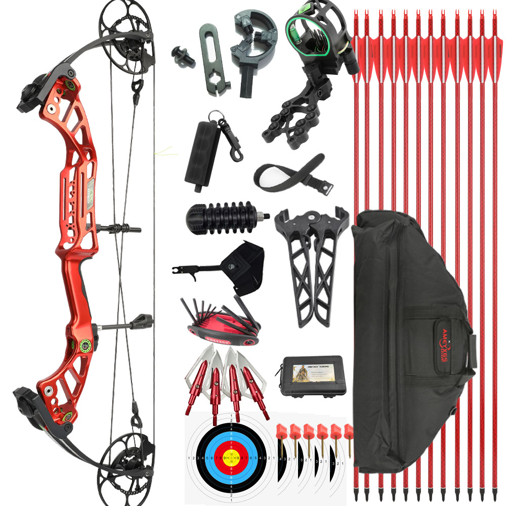 Compound Bow Set 40-75lbs 350FPS Adjustable Red Hunting Kit