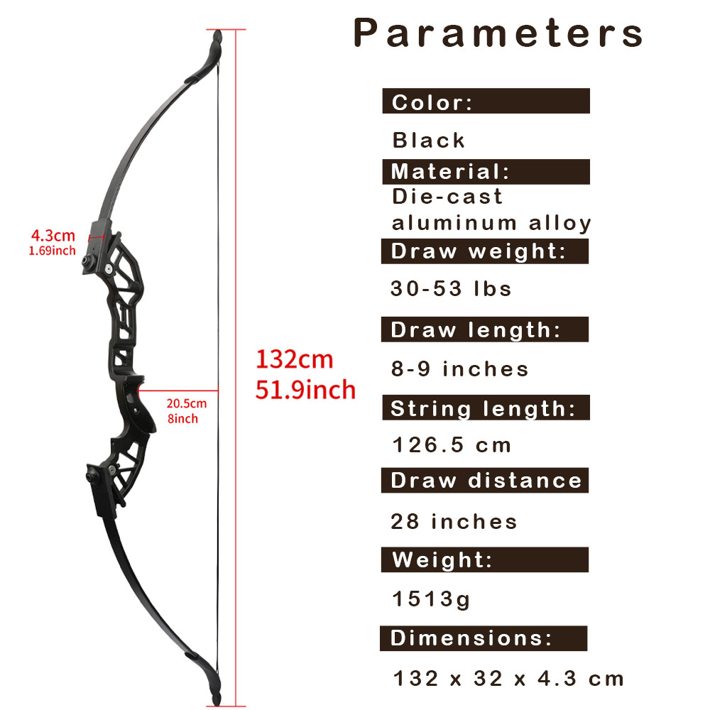 Adjustable Draw Weight Recurve Bow 30-53lbs Full Archery Set – Black