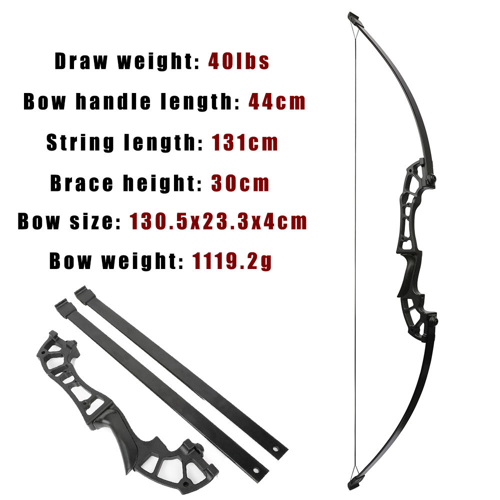 Archery Recurve Bow 40lbs Black Aluminum Magnesium Fiber for Hunting and Target Shooting