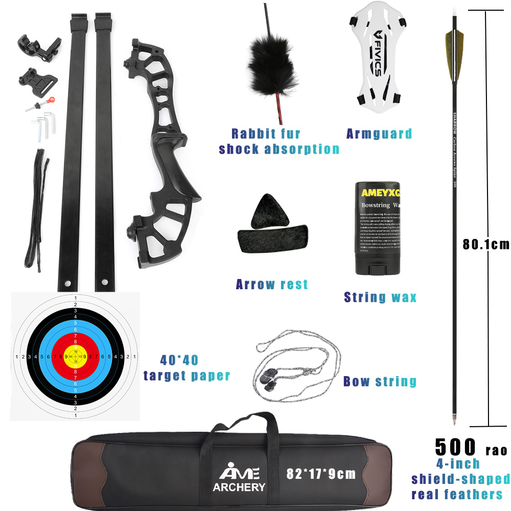 Archery Recurve Bow 40lbs Black Aluminum Magnesium Fiber for Hunting and Target Shooting