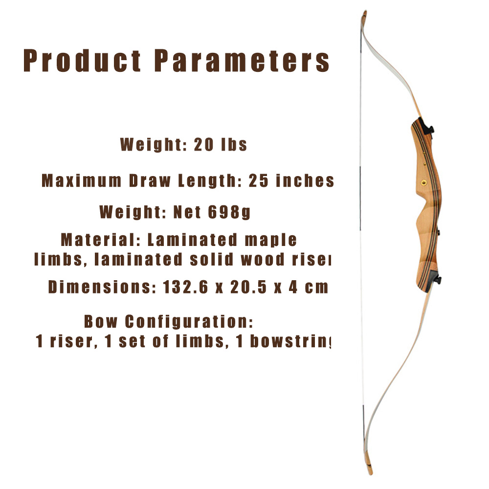 Kids Recurve Bow 20lbs Lightweight 25" Draw Length Wooden Laminated Riser with Limbs and Bowstring for Beginners Archery