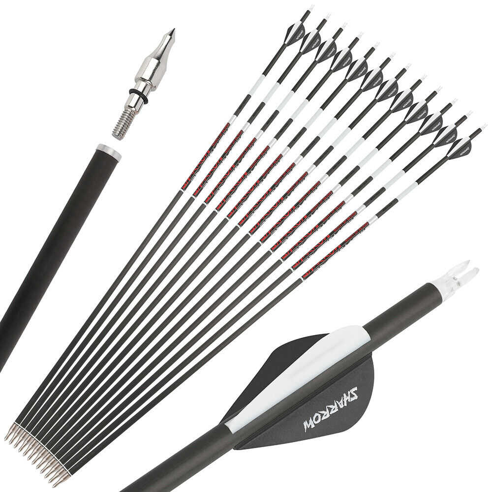 12pcs 31" Pure Carbon Arrows Archery SP300-600 Compoundbow Recurve Bow Fields Hunting