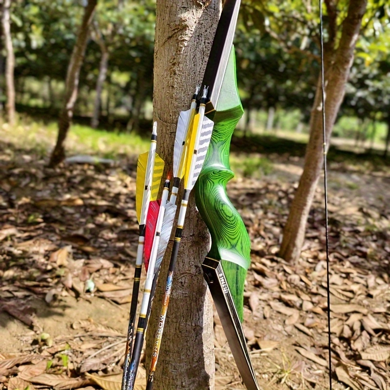 Lingyun 60 inch Reverse Bow Archery 40-60lbs Four Limbs Outdoor Wooden Archery Beauty Hunting Bow Archery Set