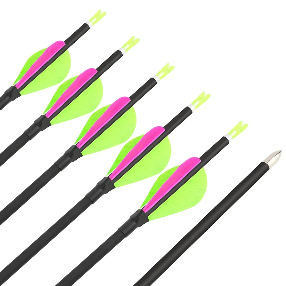 12pcs Archery Pure Carbon Arrows Water-drop Turkey Feather ID 4.2mm Spine 700/800/900/1000 for Bow Shooting Hunting Training