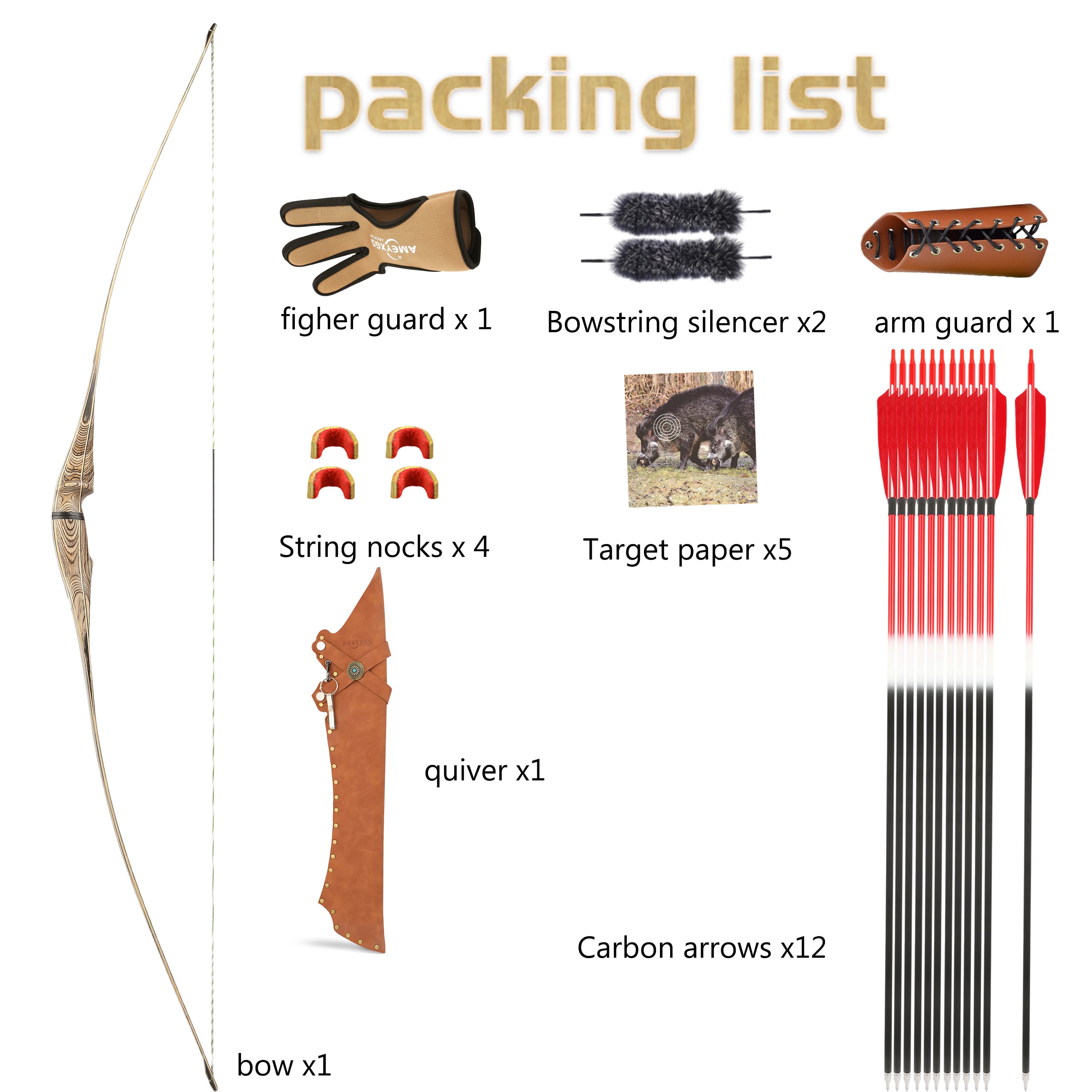 60'' 62'' 64'' Archery Traditional Longbow Wooden Takedown Shooting RH/LH