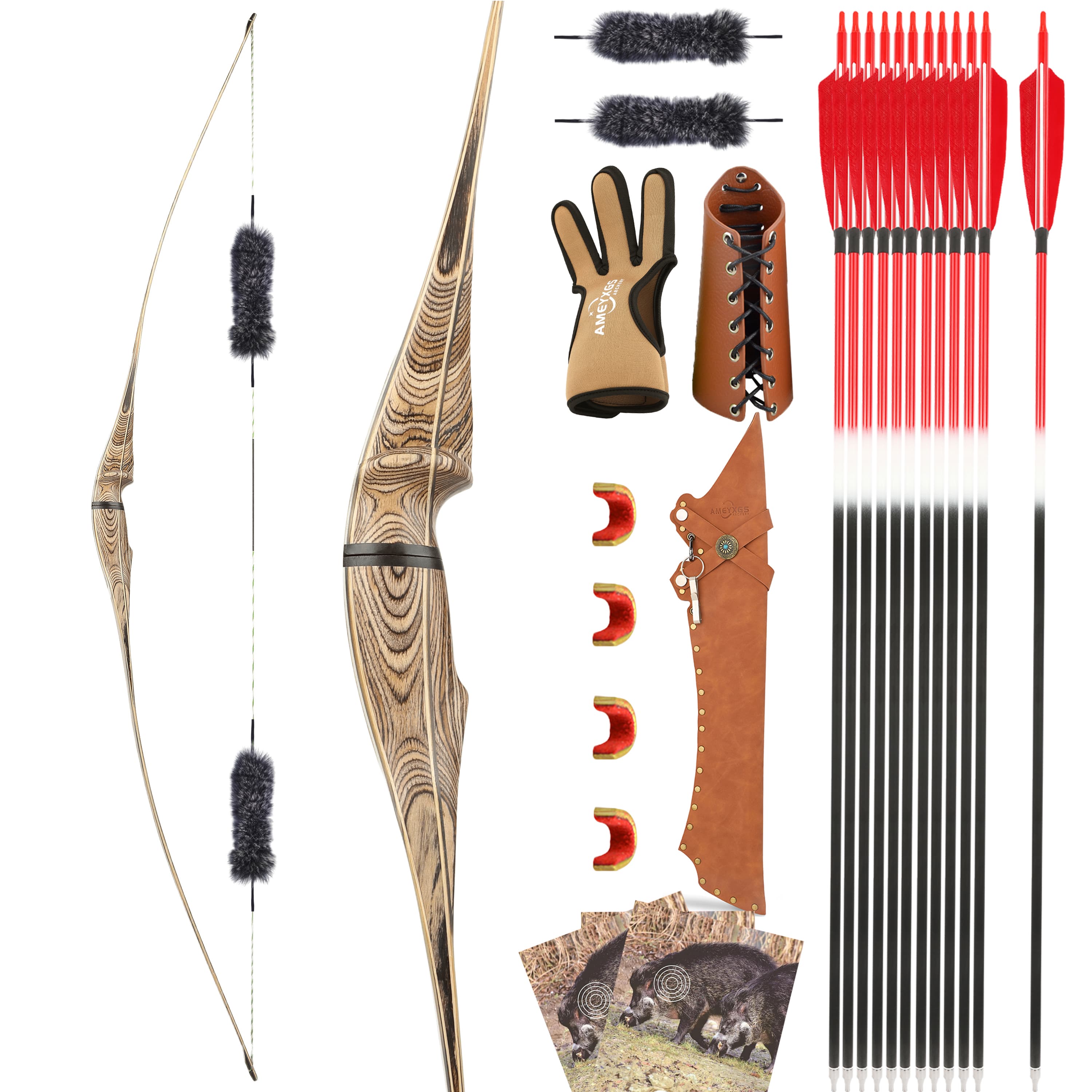 60'' 62'' 64'' Archery Traditional Longbow Wooden Takedown Shooting RH/LH