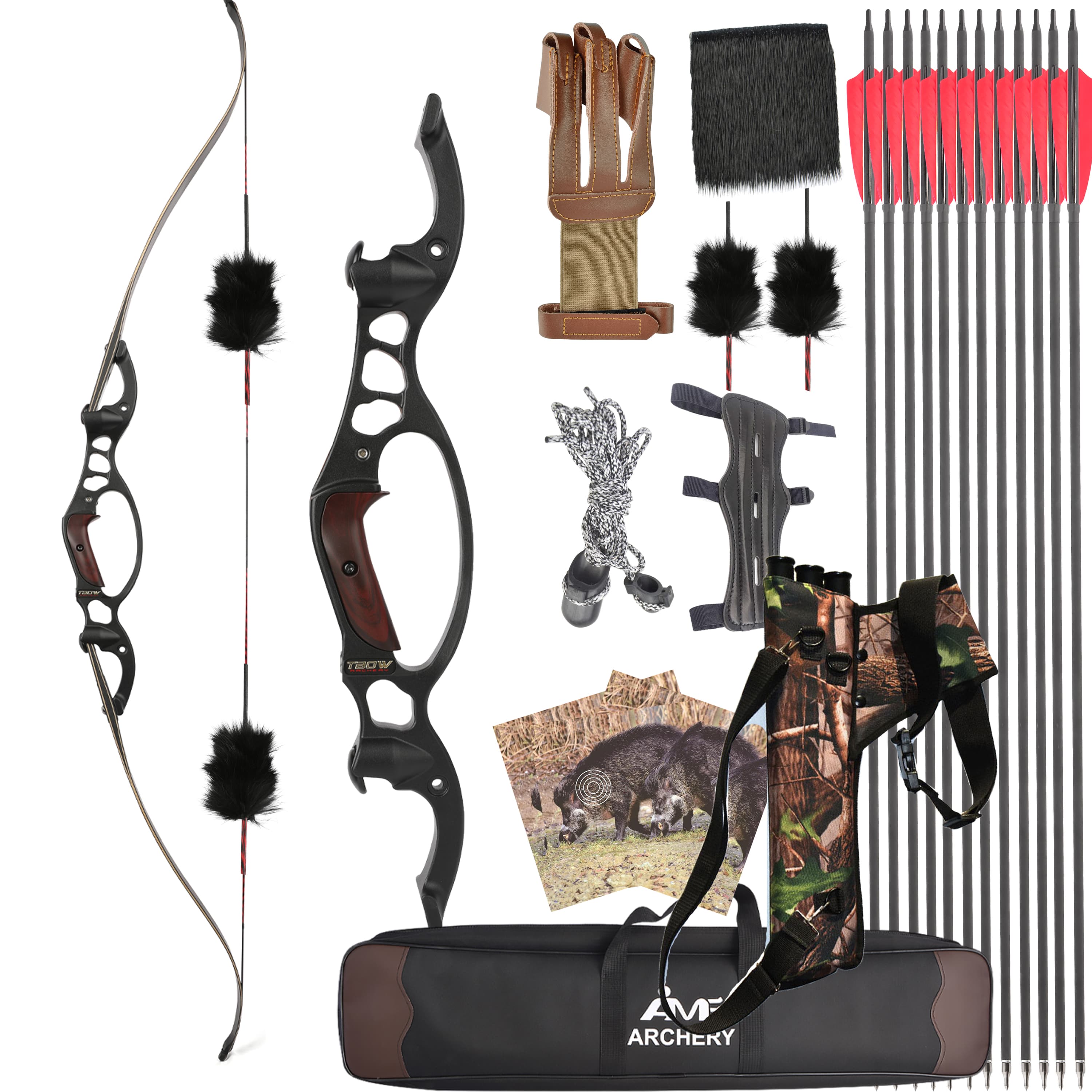 TBOW 64" Recurve Bow Package F Socket 21" Riser 30-50 lbs 