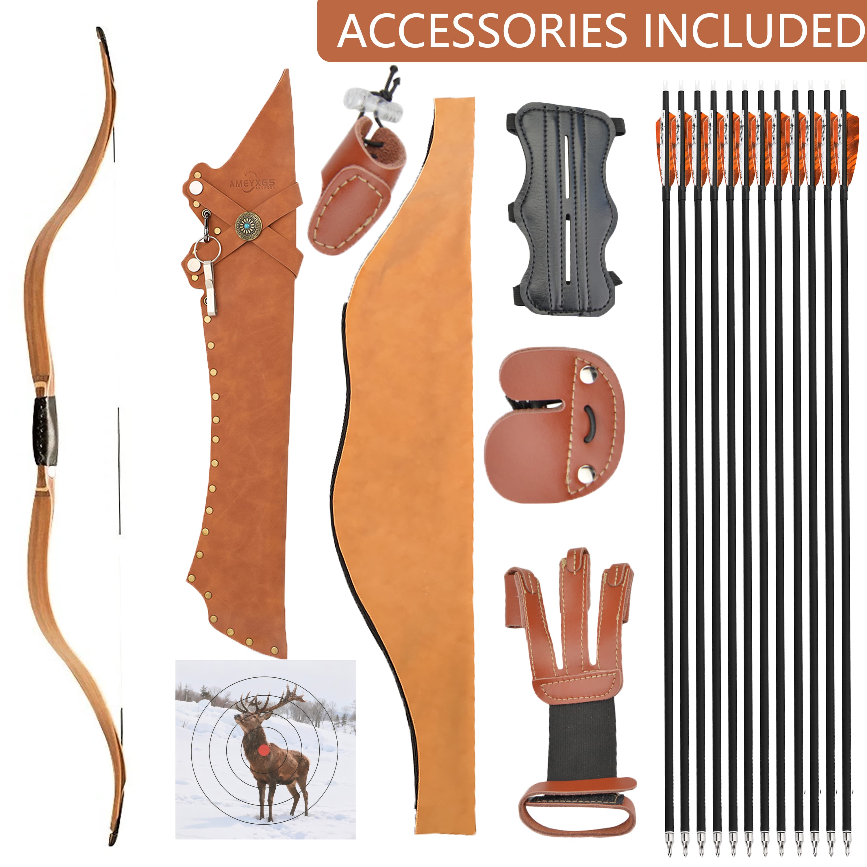 AF Traditional Bow 54" Archery 20-50lbs Hunting Longbow