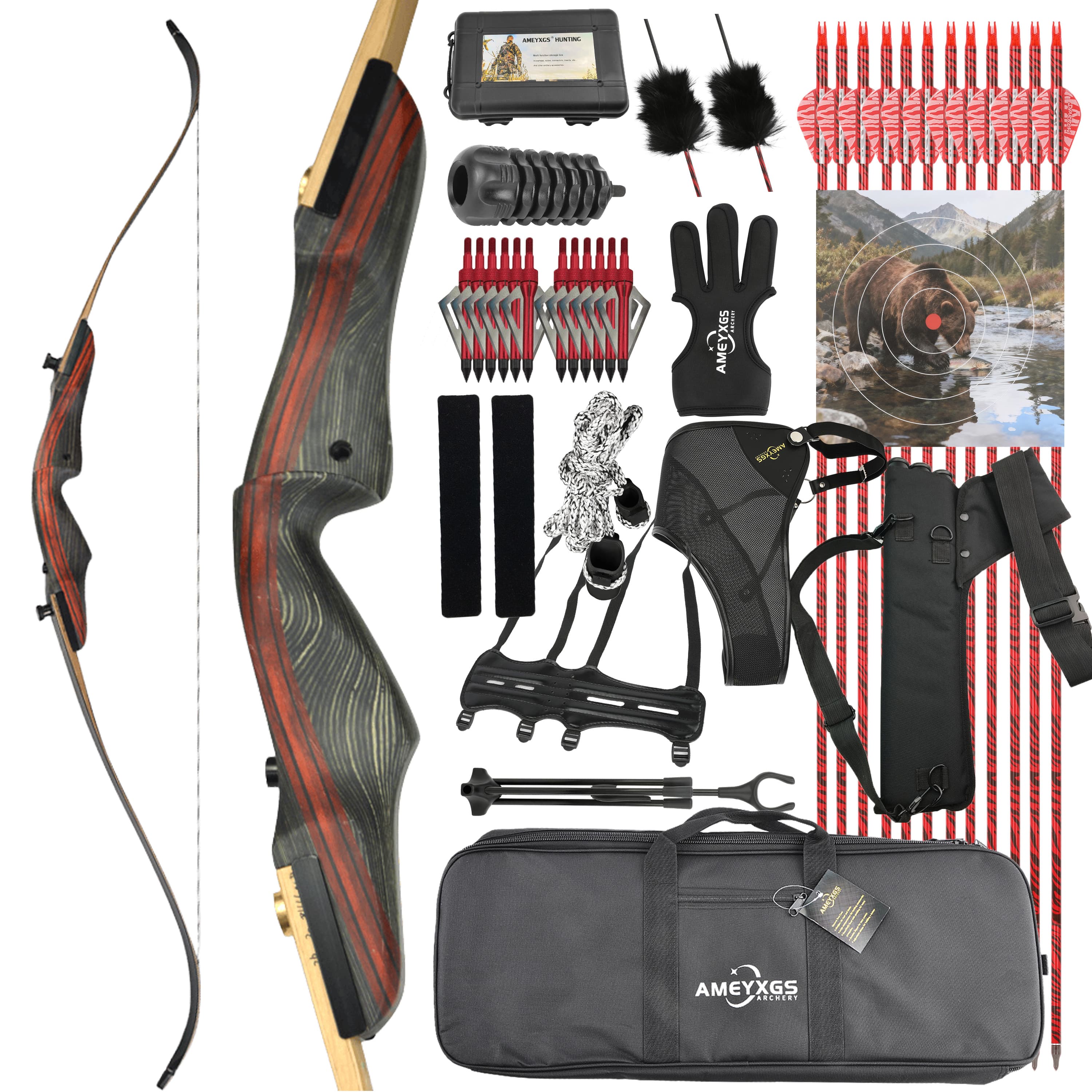 Takedown Recurve Bow Set 20-50LBS Wooden Riser 62 inches Archery