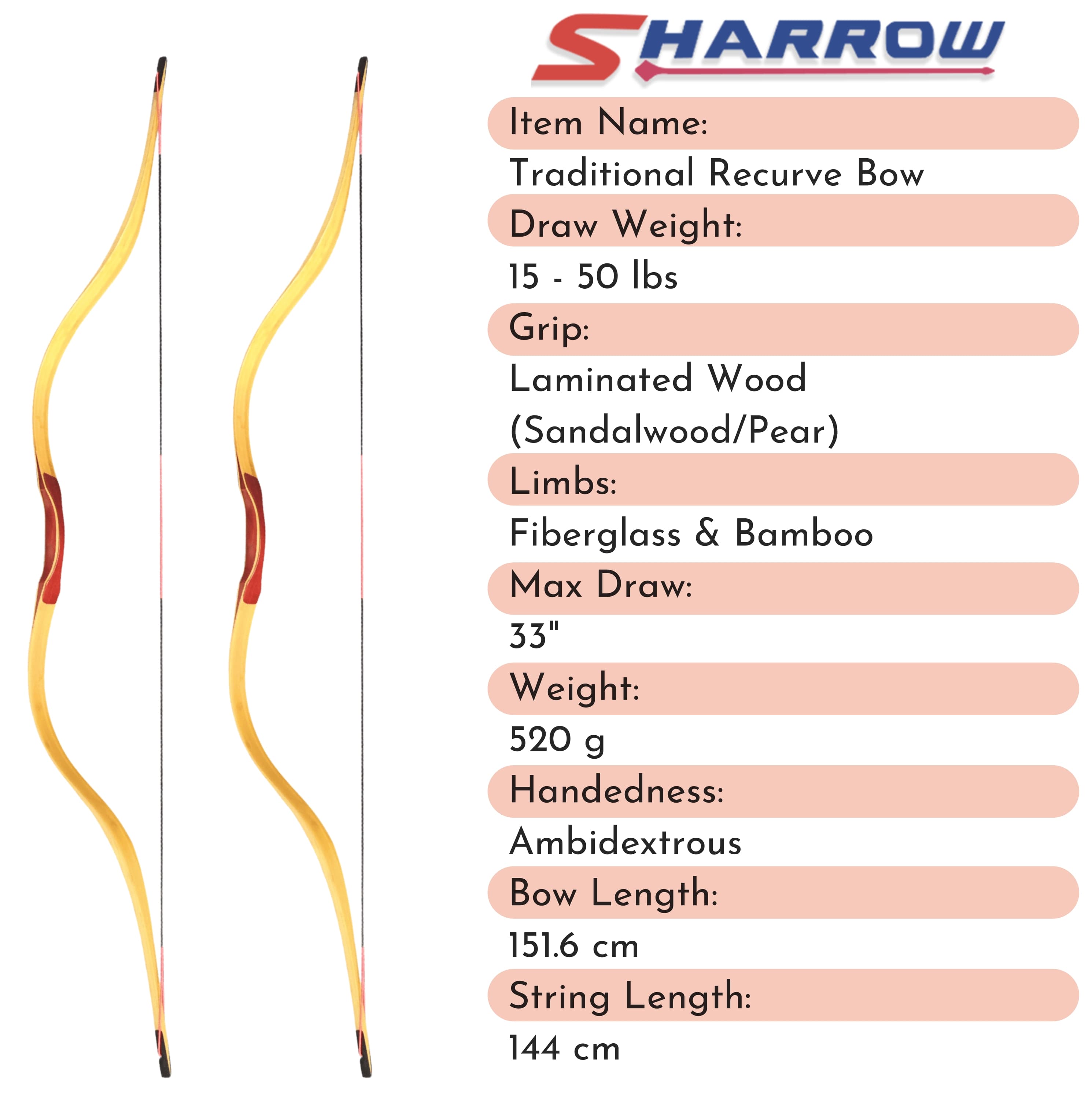 15-50lbs Traditional Bow Arrow Set Archery Hunting
