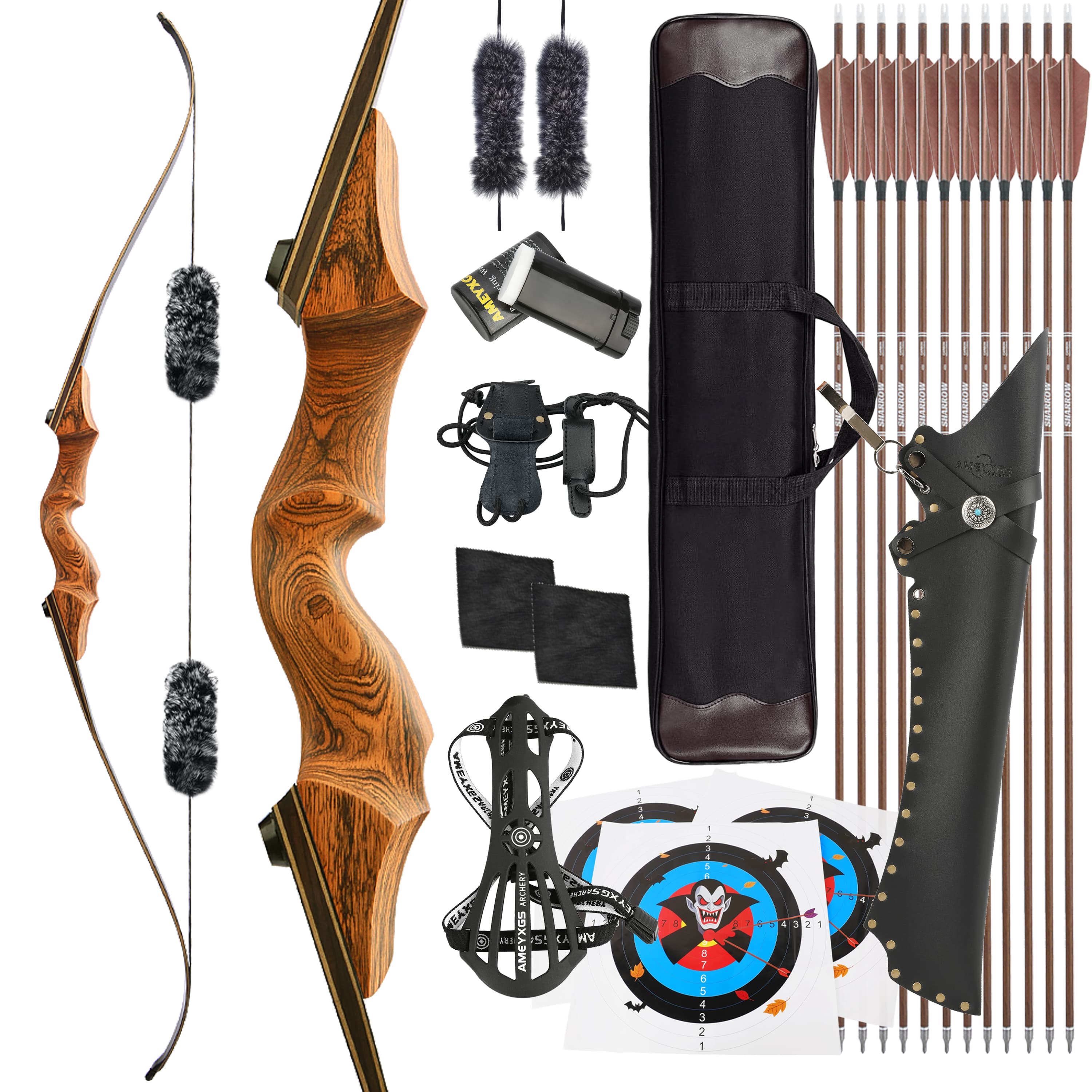 Black Hunter Wooden Takedown Recurve Bow 20-60lbs RH/LH