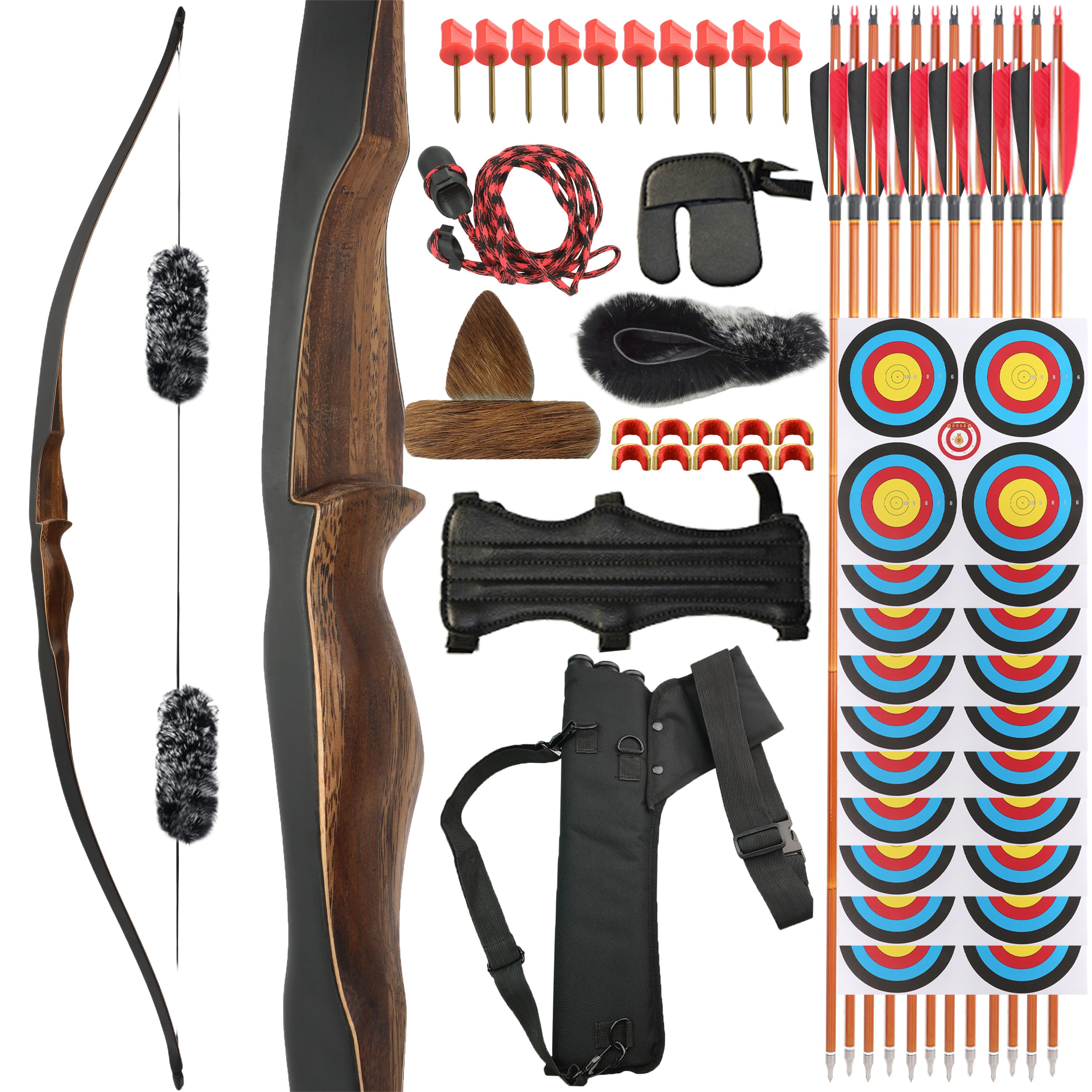 54" One-Piece Wooden Longbow 10-35lbs Classic Traditional Bow