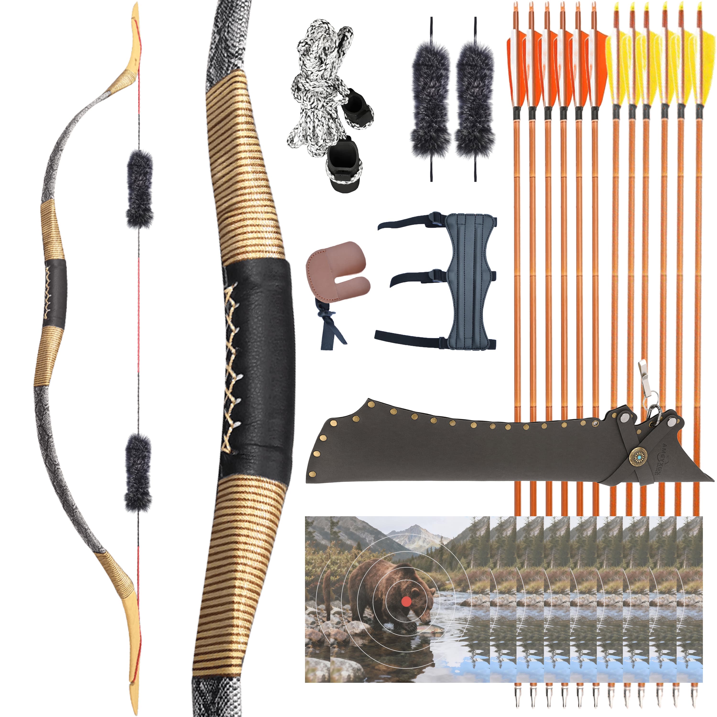 Traditional Handcrafted Bow Set Complete Archery Kit 25-55lbs