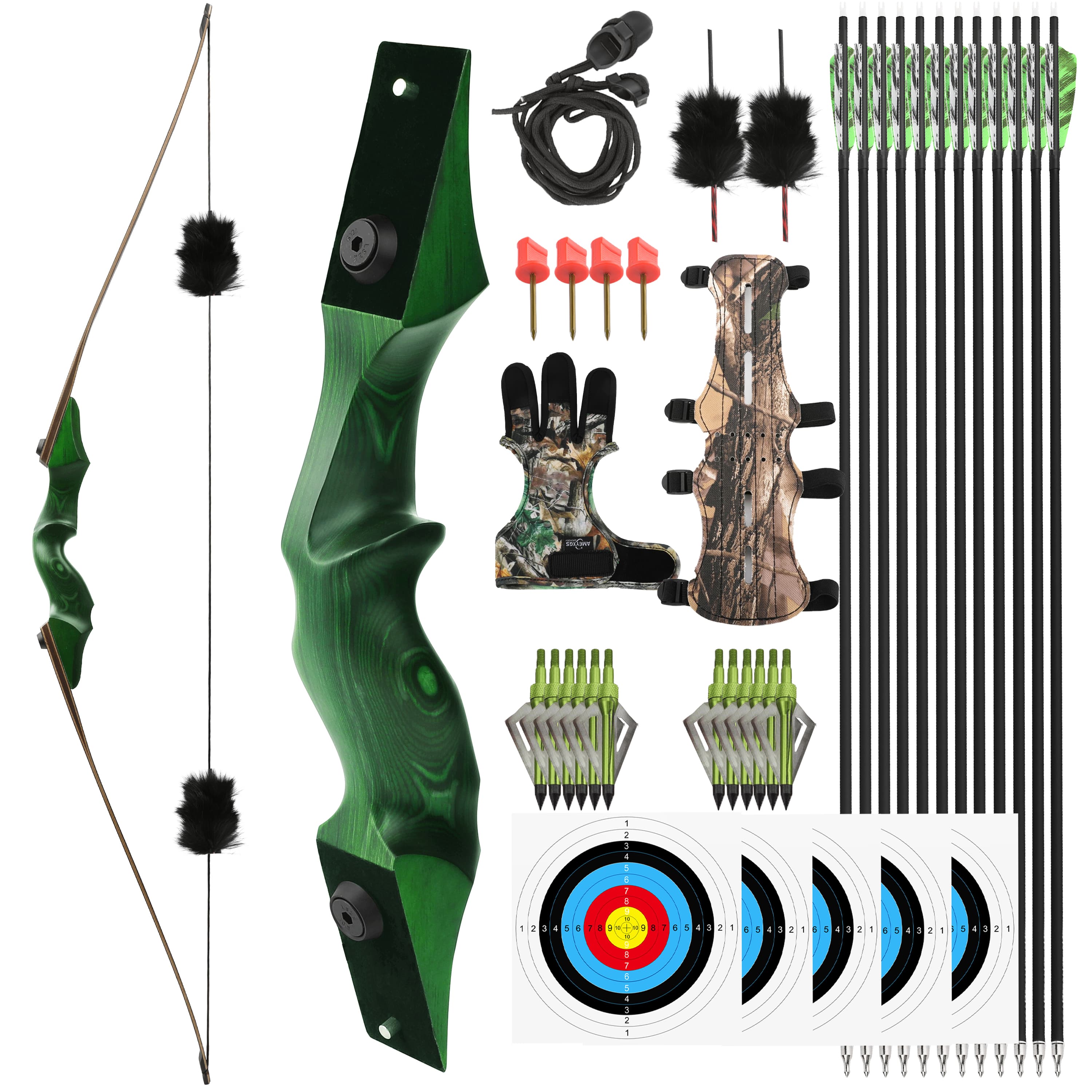 Black Hunter Wooden Takedown Longbow Kit 20-60lbs RH/LH