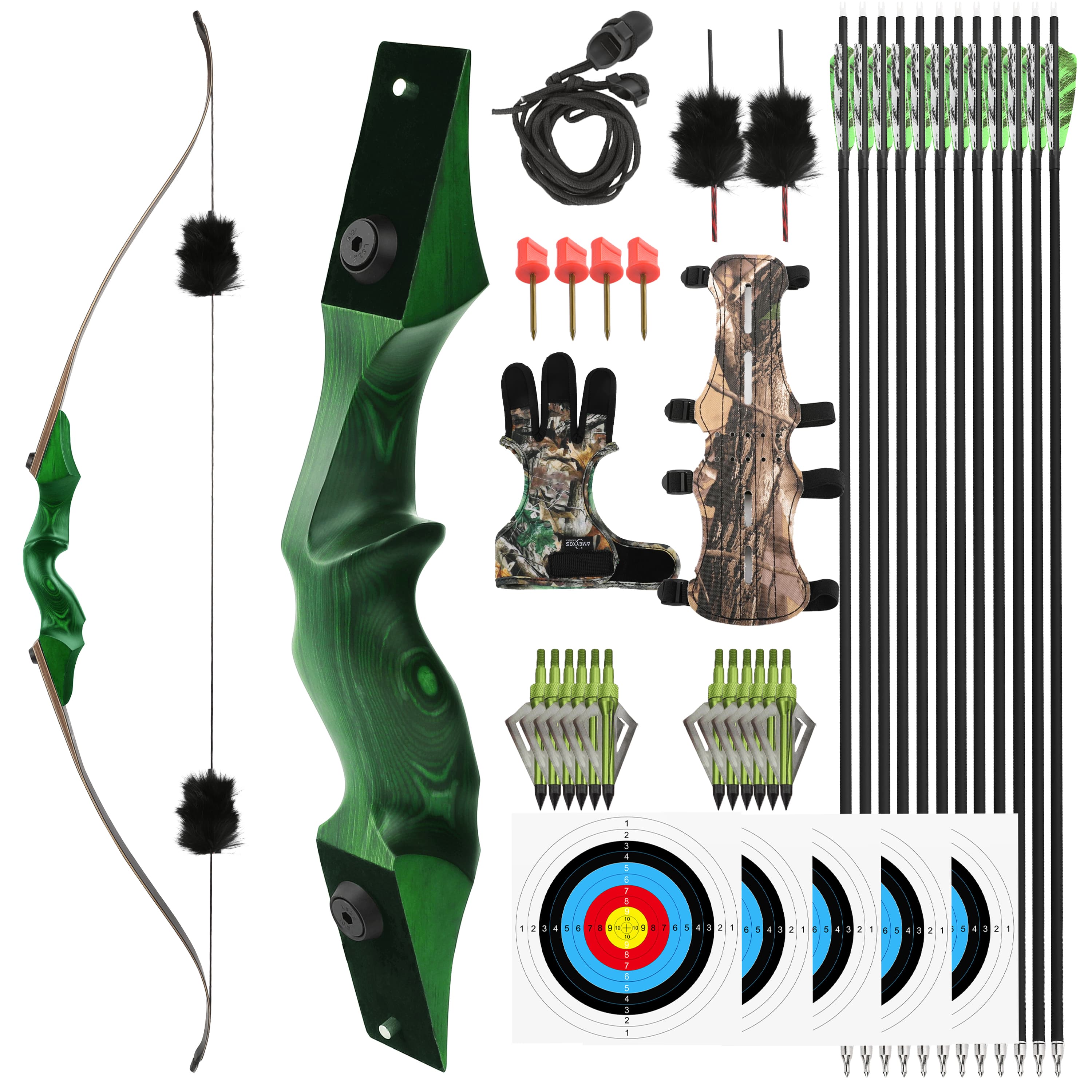 Black Hunter Wooden Takedown Recurve Bow Kit 20-60lbs RH/LH