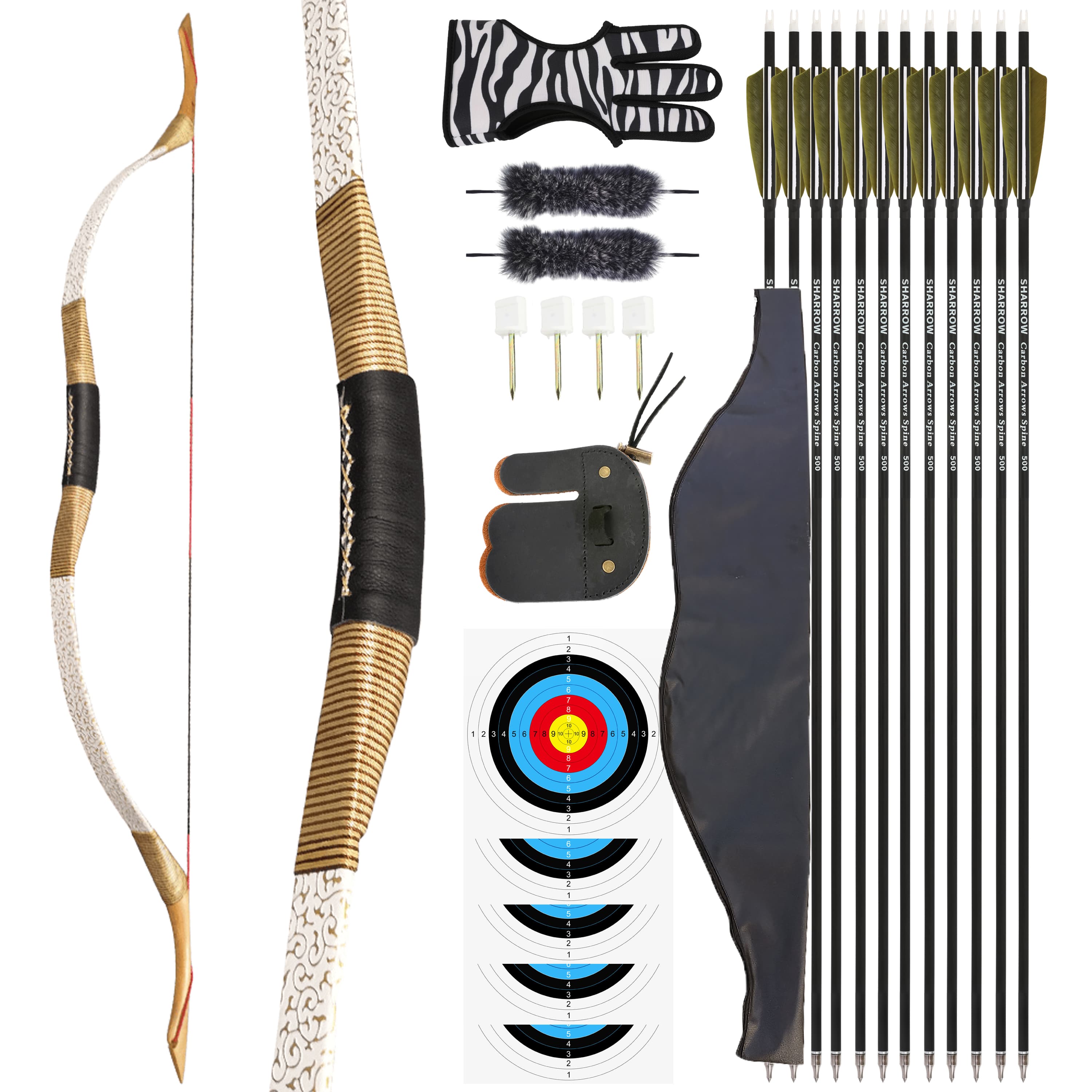 Wooden Mongolian Horsebow Archery Set 25–55lbs Hunting Bow