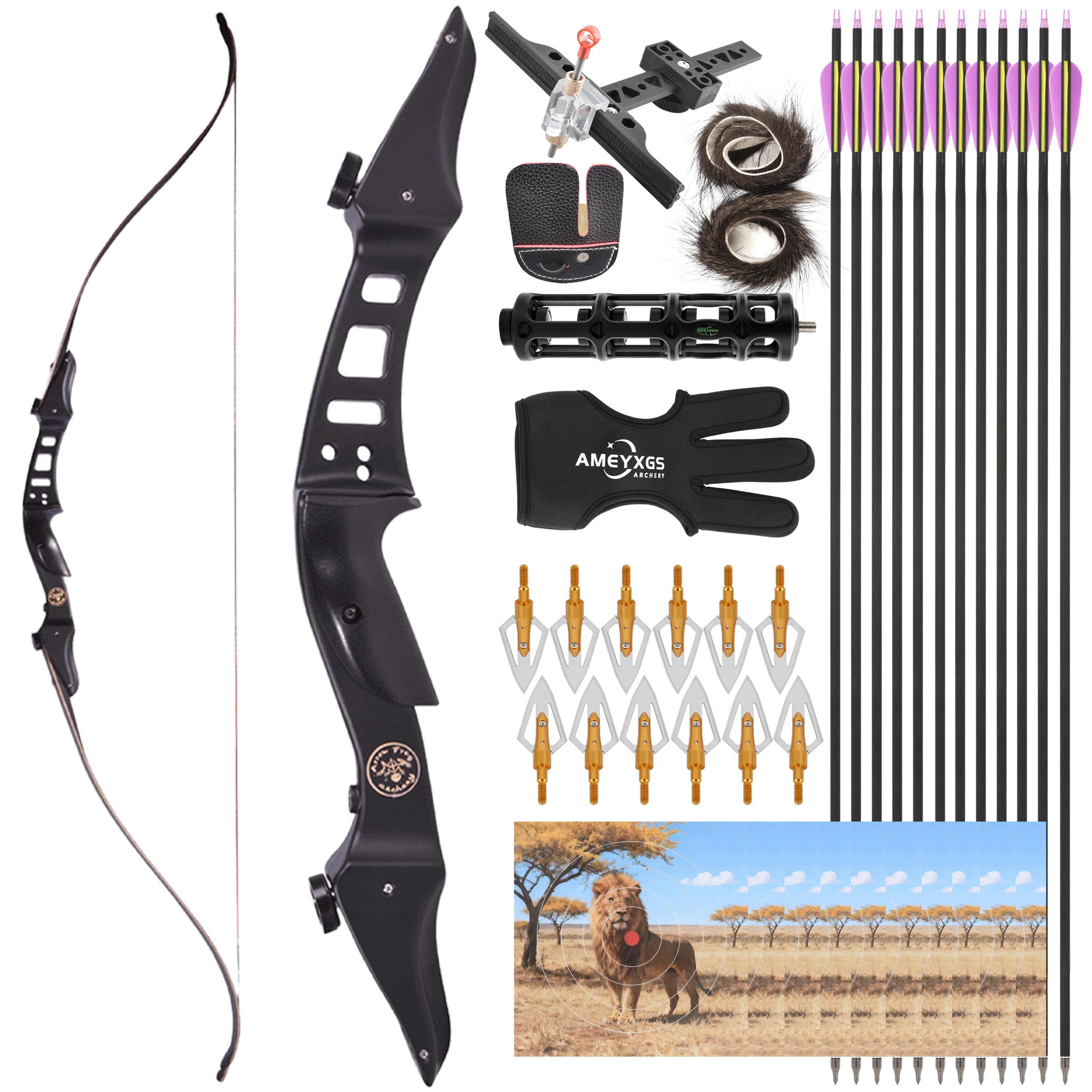 60" Bow with Metal Riser & Fiberglass Limbs 20-50lbs