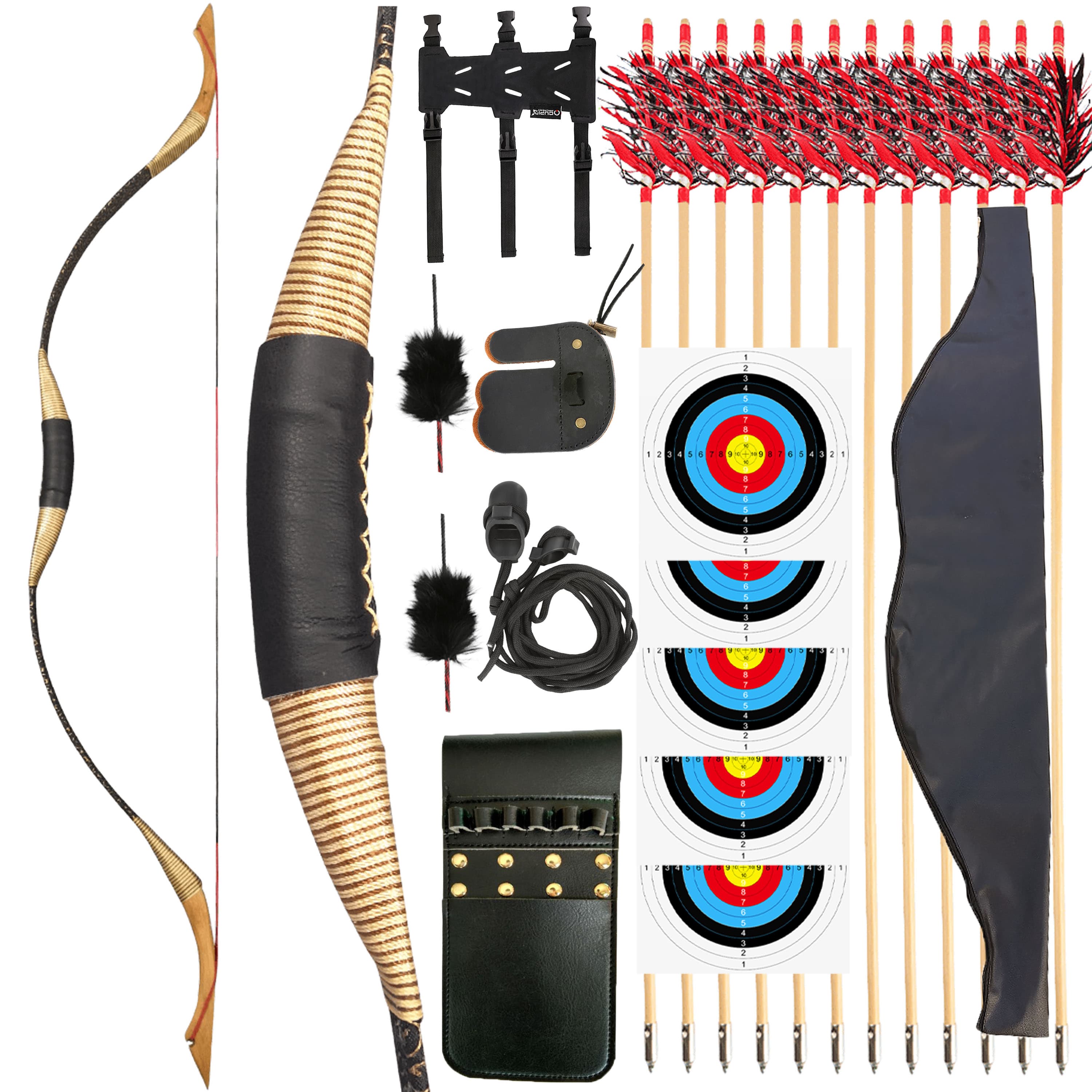 Wooden Mongolian Horsebow Archery Hunting Bow Set 25–55lbs