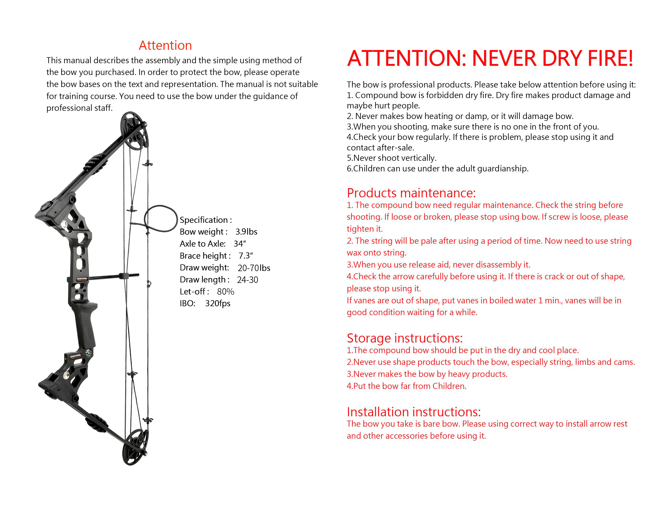 Junxing Dragon Claw X8 Compound Bow 20-70 lbs  Left/Right Hand 