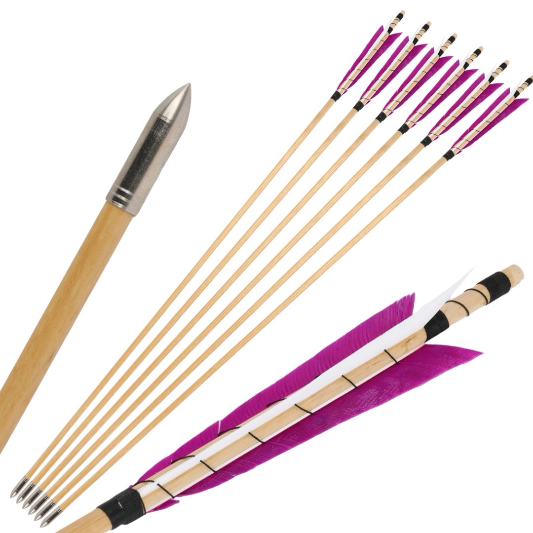 Traditional 32" Wood Arrows  Archery Feathers