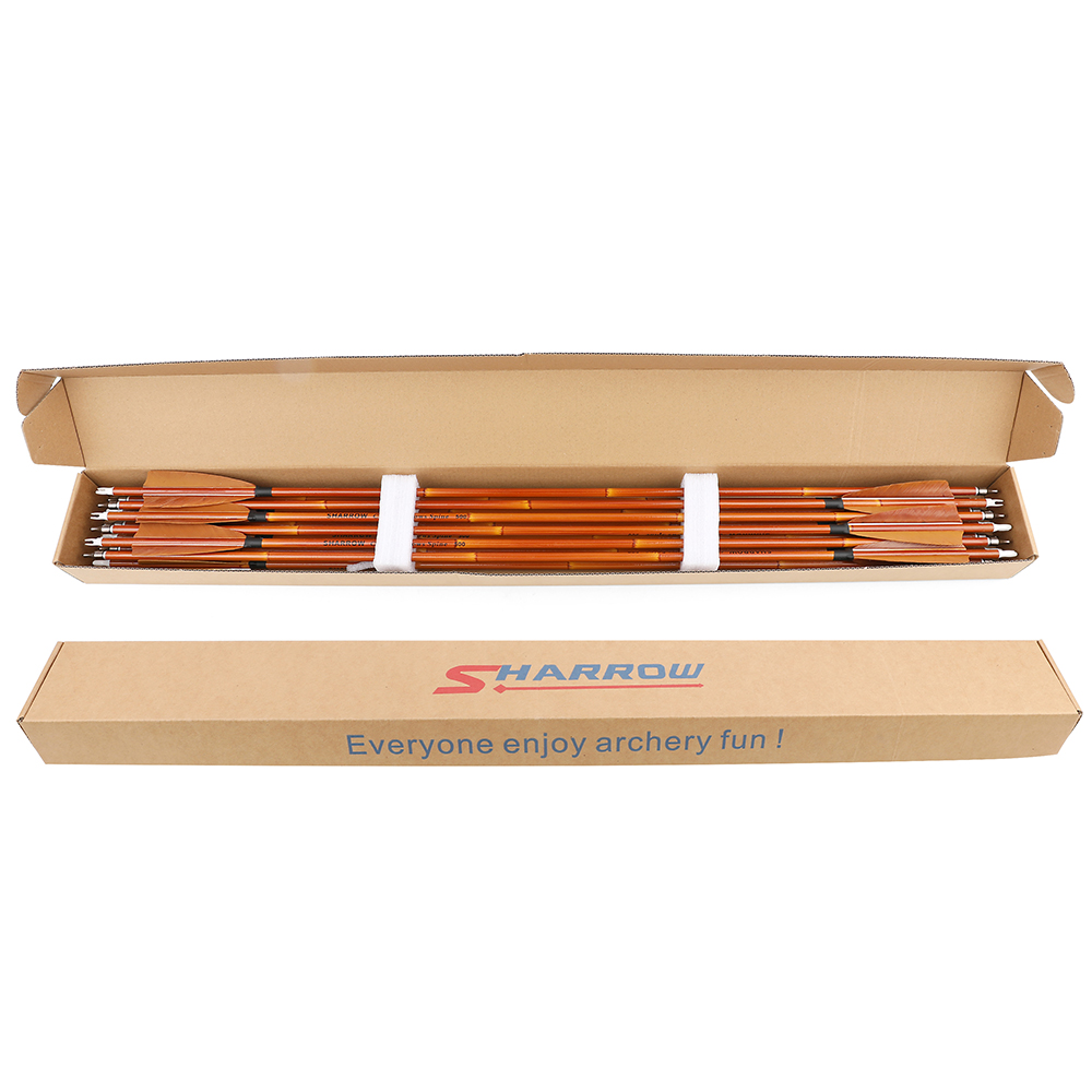 12 pcs SHARROW 500 Spine Carbon Bamboo Arrows 4" Brown Feathers 12pcs