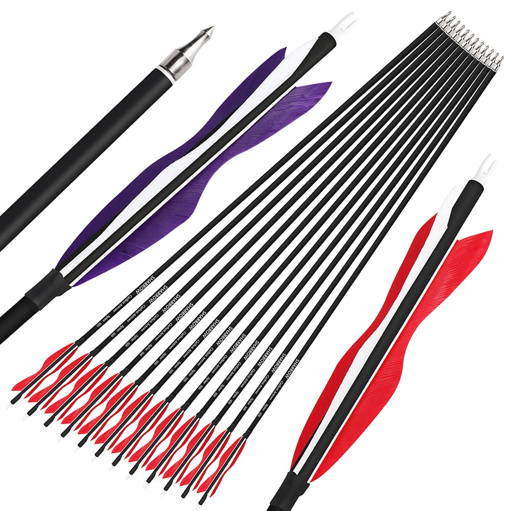 12pcs Archery Carbon Arrows 30" Spine 500 for Recurve & Compound
