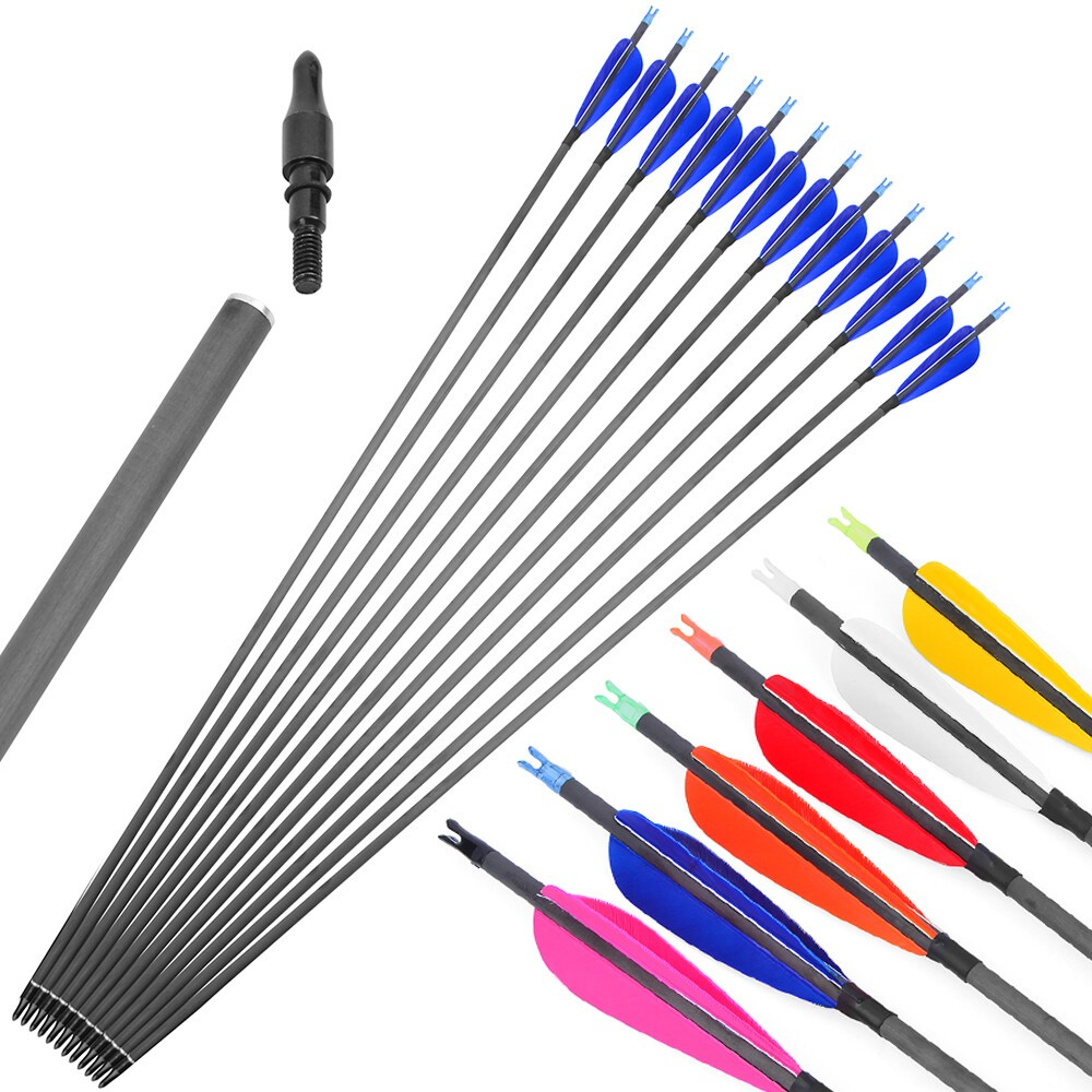 12pcs 30" Carbon Arrows Spine 600 with 4" Turkey Feathers