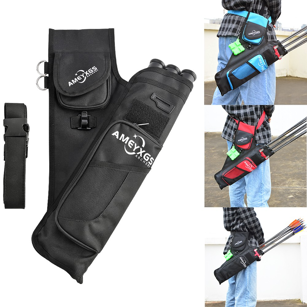 Archery Arrow Quiver 3-Tube Oxford Hip Quiver with Pockets