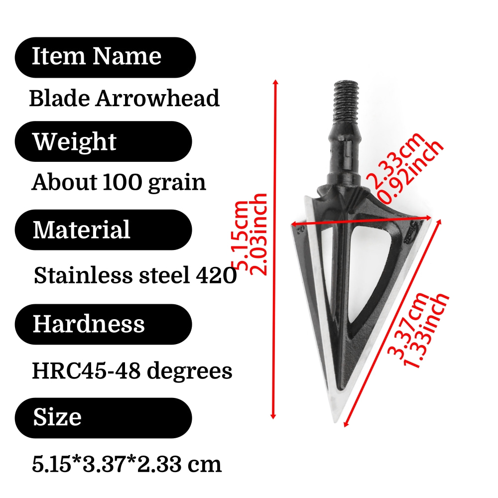 100 Grain Broadheads 3-Blade Teflon Coated for Deep Penetration 12-Pack