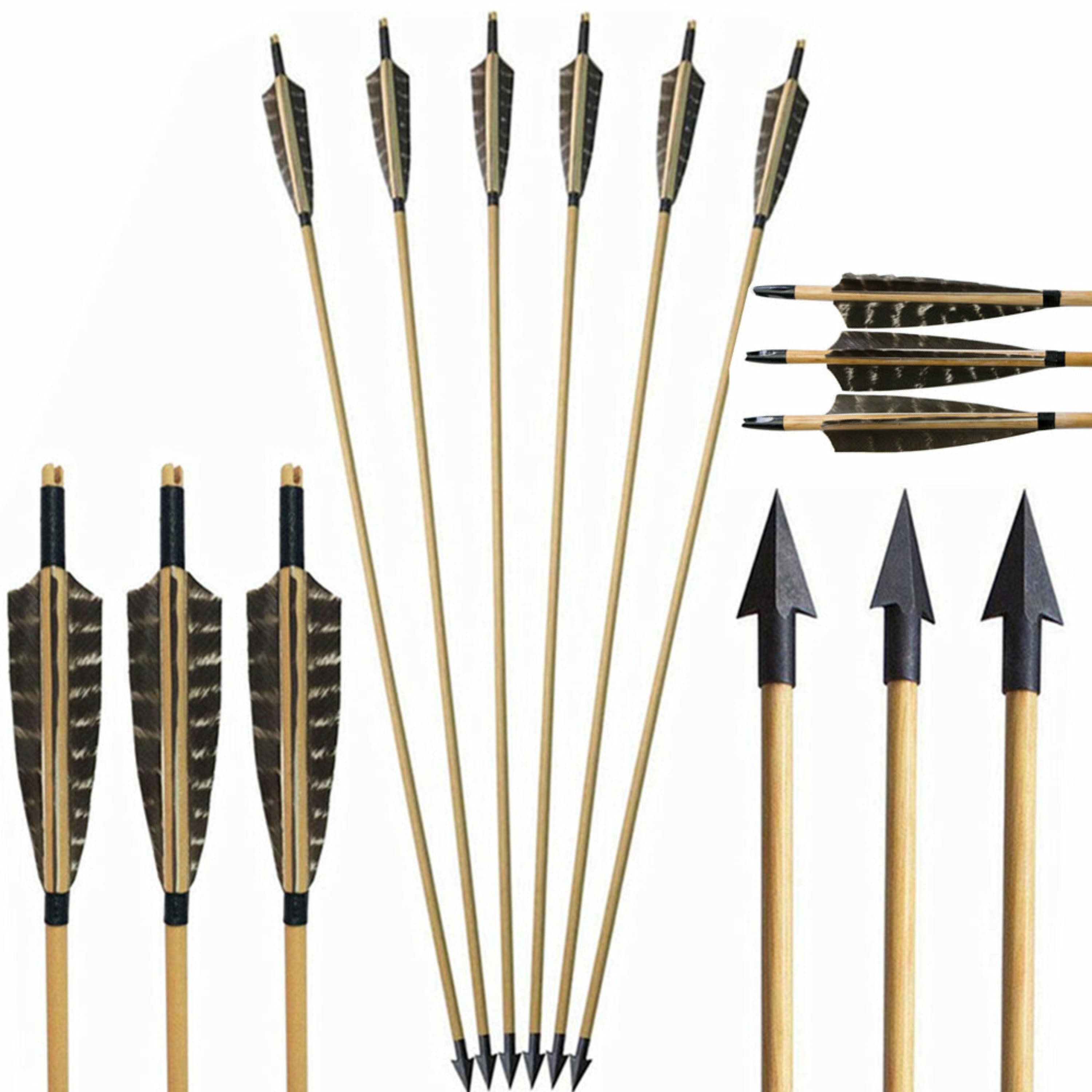 Handmade Wooden Arrows 5'' Natural Feather Arrow Nocks 12pcs