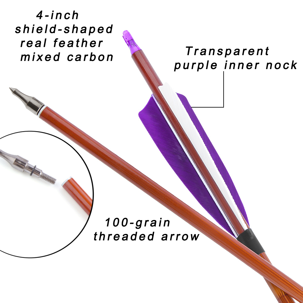 SHARROW Bamboo Carbon Arrows 500 Spine 2 Purple 1 White